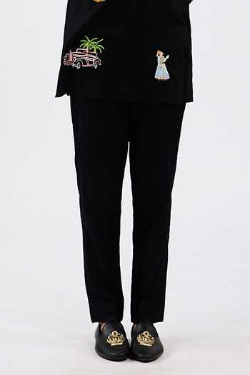 Agraj Jain_Black Silk, Cotton, Bamboo Sequins, Beads Cats And Cars Embroidered Kurta Set _Online_at_Aza_Fashions