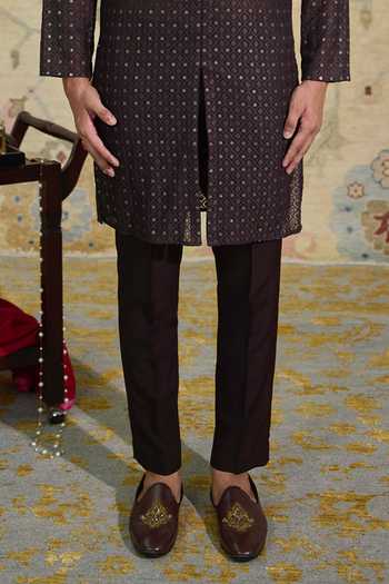 Agraj Jain_Brown Cotton, Georgette, Satin Embroidery Coffee Jaisalmer Kurta Set _Online_at_Aza_Fashions
