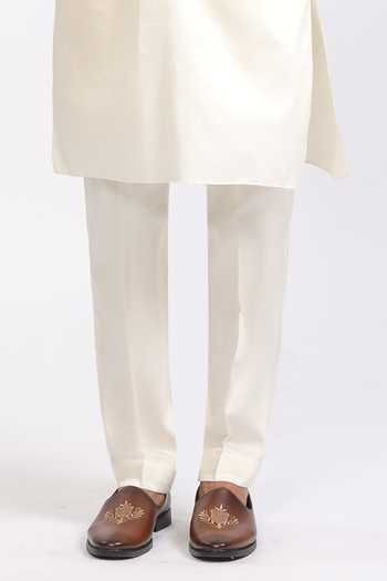 Agraj Jain_Ivory Silk, Cotton, Bamboo Embroidery, Mirrors Udaipur Work Kashmiri Kurta Set _Online_at_Aza_Fashions