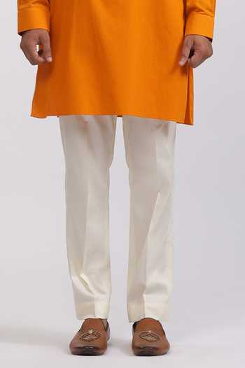 Buy_Agraj Jain_Orange Silk, Cotton, Bamboo Sequins Silver Geometric Box Kurta Set _Online_at_Aza_Fashions