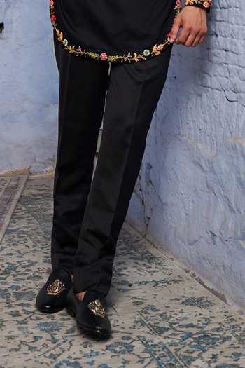 Buy_Agraj Jain_Black Silk, Cotton, Bamboo Embroidery, Zari Maharaja Kashmiri Kurta Set _Online_at_Aza_Fashions