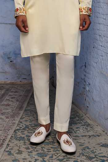 Buy_Agraj Jain_Ivory Silk, Cotton, Bamboo Embroidery, Zari Maharaja Kashmiri Kurta Set _Online_at_Aza_Fashions