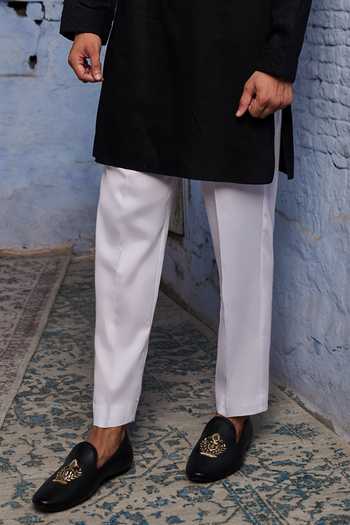 Agraj Jain_Black Silk, Cotton Embroidery, Crystals Kashmiri Kurta Set _Online_at_Aza_Fashions