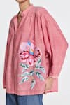 Shop_Payal Pratap_Pink Handloom Cotton Embroidery Scabiosa Shirt _Online_at_Aza_Fashions