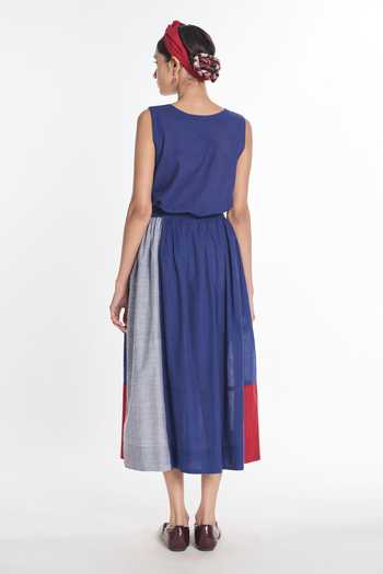 Shop_Payal Pratap_Navy Handloom Cotton Trientalis Patchwork Skirt _at_Aza_Fashions