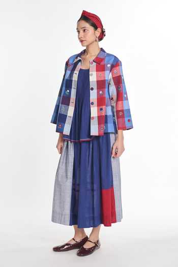 Buy_Payal Pratap_Navy Handloom Cotton Trientalis Patchwork Skirt _Online_at_Aza_Fashions