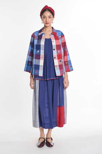 Buy_Payal Pratap_Navy Handloom Cotton Trientalis Patchwork Skirt _at_Aza_Fashions