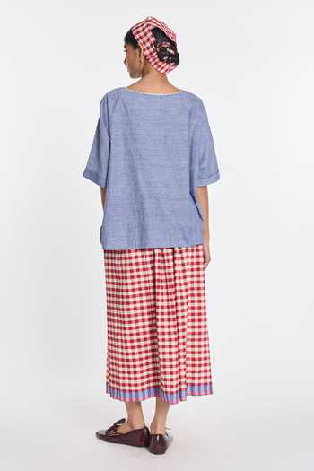 Shop_Payal Pratap_Red Linen, Handloom Cotton Azurea Elasticated Gingham Skirt _at_Aza_Fashions