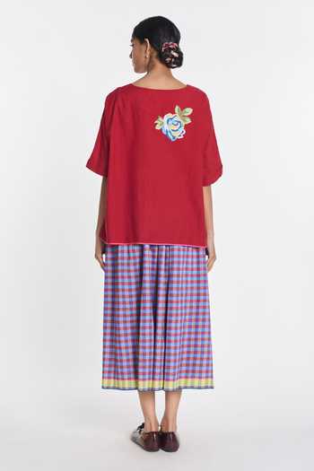Shop_Payal Pratap_Purple Cotton, Linen Azurea Elasticated Checkered Skirt _at_Aza_Fashions