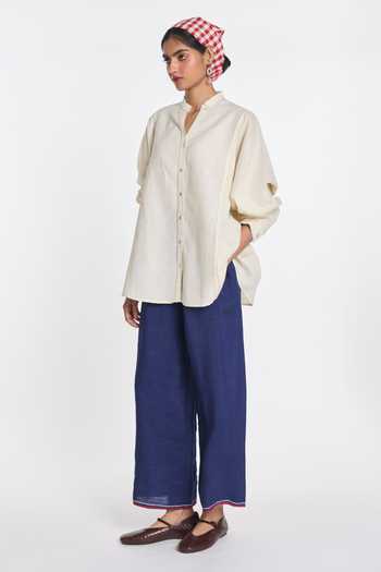 Payal Pratap_Navy Linen Penstemon Elasticated Trouser _Online_at_Aza_Fashions
