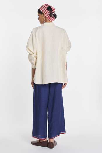 Shop_Payal Pratap_Navy Linen Penstemon Elasticated Trouser _at_Aza_Fashions