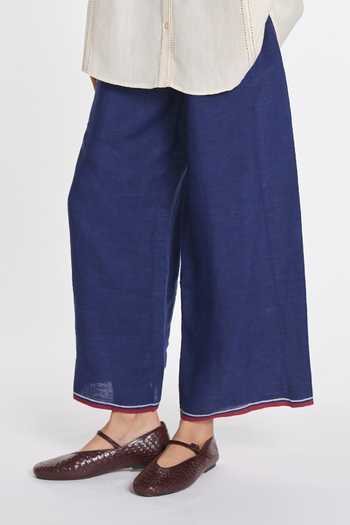 Buy_Payal Pratap_Navy Linen Penstemon Elasticated Trouser _Online_at_Aza_Fashions