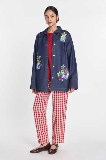 Buy_Payal Pratap_Blue Denim Collared Rainrose Embroidered Jacket _Online_at_Aza_Fashions