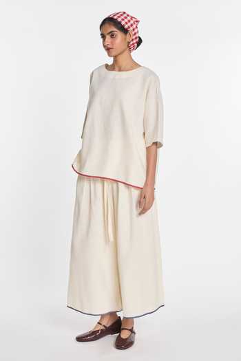 Buy_Payal Pratap_Ivory Cotton, Linen Anemone Trouser _at_Aza_Fashions