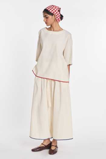 Payal Pratap_Ivory Cotton, Linen Anemone Trouser _Online_at_Aza_Fashions