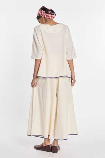 Shop_Payal Pratap_Ivory Cotton, Linen Anemone Trouser _at_Aza_Fashions