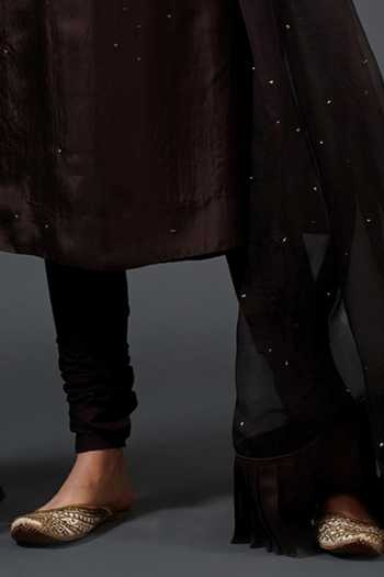 Samant Chauhan_Brown Silk Embroidery, Sequins Round Neck, Yes Ornate Threadwork Kurta Set _Online_at_Aza_Fashions