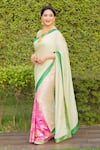 Buy_Masaba_Green Chiffon, Silk Foil Turtle Tale Saree With Unstitched Blouse Piece _at_Aza_Fashions