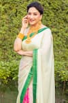 Shop_Masaba_Green Chiffon, Silk Foil Turtle Tale Saree With Unstitched Blouse Piece 
