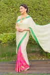Masaba_Green Chiffon, Silk Foil Turtle Tale Saree With Unstitched Blouse Piece _Online