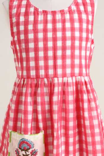 Minime Organics_Pink Cotton Embroidery Chequered Pattern Dress _Online_at_Aza_Fashions