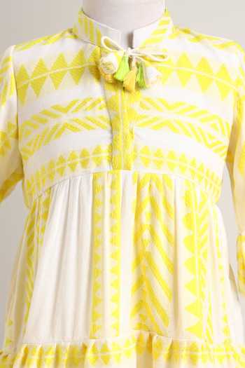 Minime Organics_Yellow Cotton Tassels Aztec Print Dress _Online_at_Aza_Fashions