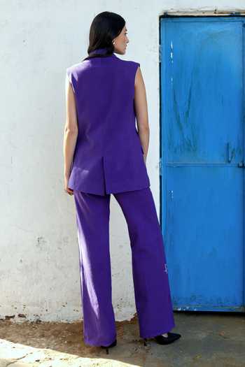 Shop_Raasa_Purple Handloom Cotton V-neck Deep Amethyst Waistcoat _at_Aza_Fashions