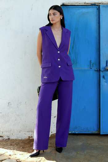 Buy_Raasa_Purple Handloom Cotton V-neck Deep Amethyst Waistcoat _at_Aza_Fashions