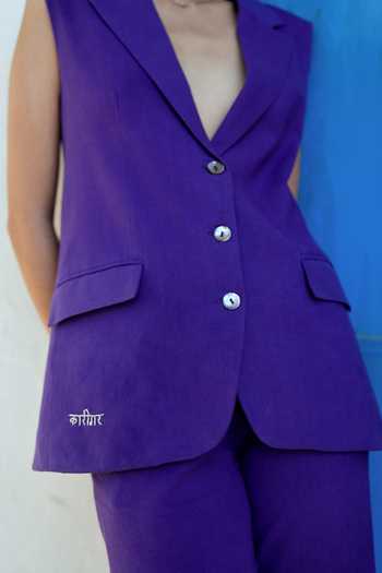 Shop_Raasa_Purple Handloom Cotton V-neck Deep Amethyst Waistcoat _Online_at_Aza_Fashions