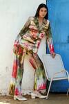 Buy_Raasa_Multi Color Handloom Cotton Splattered Colours Blazer And Trouser Set _at_Aza_Fashions