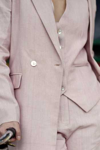 Buy_Raasa_Pink Handloom Cotton V-neck Rosewood Blazer And Shorts Set _Online_at_Aza_Fashions