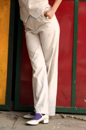 Shop_Raasa_Off White Handloom Cotton V-neck Ash Cloud Blazer And Trouser Set _Online_at_Aza_Fashions