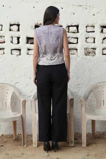 Shop_Raasa_Purple Handloom Cotton Embroidery V-neck Unravelled Threads Waistcoat _at_Aza_Fashions