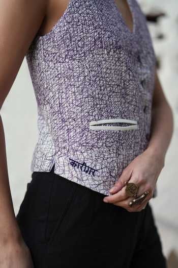 Shop_Raasa_Purple Handloom Cotton Embroidery V-neck Unravelled Threads Waistcoat _Online_at_Aza_Fashions