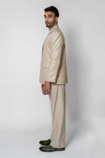 Raasa_Off White Handloom Cotton Tailored Blazer And Trouser Set _Online_at_Aza_Fashions