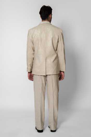 Shop_Raasa_Off White Handloom Cotton Tailored Blazer And Trouser Set _at_Aza_Fashions
