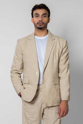 Shop_Raasa_Off White Handloom Cotton Tailored Blazer And Trouser Set _Online_at_Aza_Fashions