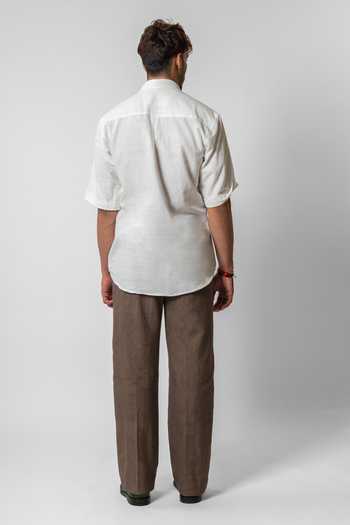 Shop_Raasa_White Handloom Cotton Line Work Shirt _at_Aza_Fashions