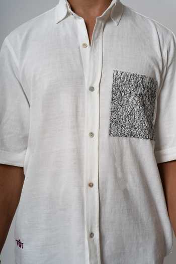 Buy_Raasa_White Handloom Cotton Line Work Shirt _Online_at_Aza_Fashions