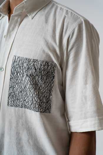 Shop_Raasa_White Handloom Cotton Line Work Shirt _Online_at_Aza_Fashions