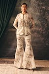 Mani Bhatia_Ivory Organza, Satin Sequins, Beads, Stones, Ida Floral Print Jacket Sharara Set _Online_at_Aza_Fashions