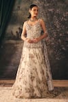 Mani Bhatia_Ivory Organza, Satin, Net Beads, Zari, Stones Mimi Floral Print Lehenga Set _at_Aza_Fashions