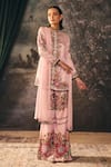 Buy_Mani Bhatia_Pink Satin, Net Embroidery Silvara Printed Jacket Palazzo Set _at_Aza_Fashions