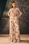 Buy_Mani Bhatia_Ivory Satin, Chiffon Embroidery, Cristaline Floral Print Jacket Palazzo Set _Online_at_Aza_Fashions
