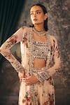 Shop_Mani Bhatia_Ivory Satin, Chiffon Embroidery, Cristaline Floral Print Jacket Palazzo Set _Online_at_Aza_Fashions