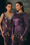 Buy_Mani Bhatia_Wine Satin, Net Beads, Pearls, Tassels Zaria Floral Print Kurta Gharara Set _Online_at_Aza_Fashions