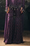 Buy_Mani Bhatia_Wine Satin, Net Beads, Pearls, Tassels Zaria Floral Print Kurta Gharara Set 