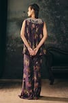 Shop_Mani Bhatia_Wine Crepe, Satin Beads, Pearls, Crystals Miraya Floral Print Top Palazzo Set _at_Aza_Fashions