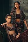 Buy_Mani Bhatia_Maroon Satin Embroidery Elaris Floral Print Jacket Palazzo Set 
