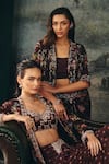 Shop_Mani Bhatia_Maroon Crepe Embroidery, Sequins, Beads Ophelia Floral Print Jacket Set _Online_at_Aza_Fashions